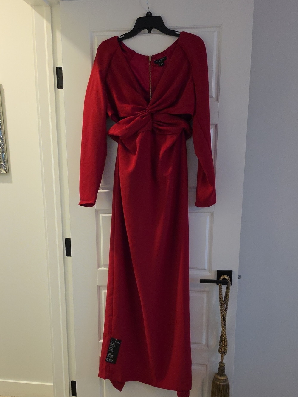 Marciano Red Twist-Front Long Sleeve Gown